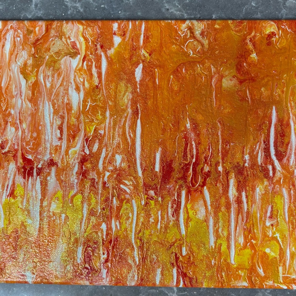 Hand painted Vibrant Abstract Orange and Yellow Art on Stretched Canvas 11”x14”